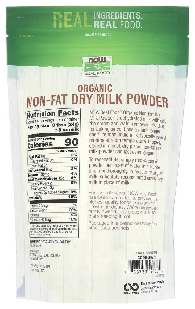 NOW Foods Non Fat Dry Milk Powder Organic, 12 ounce (Pack of 2)