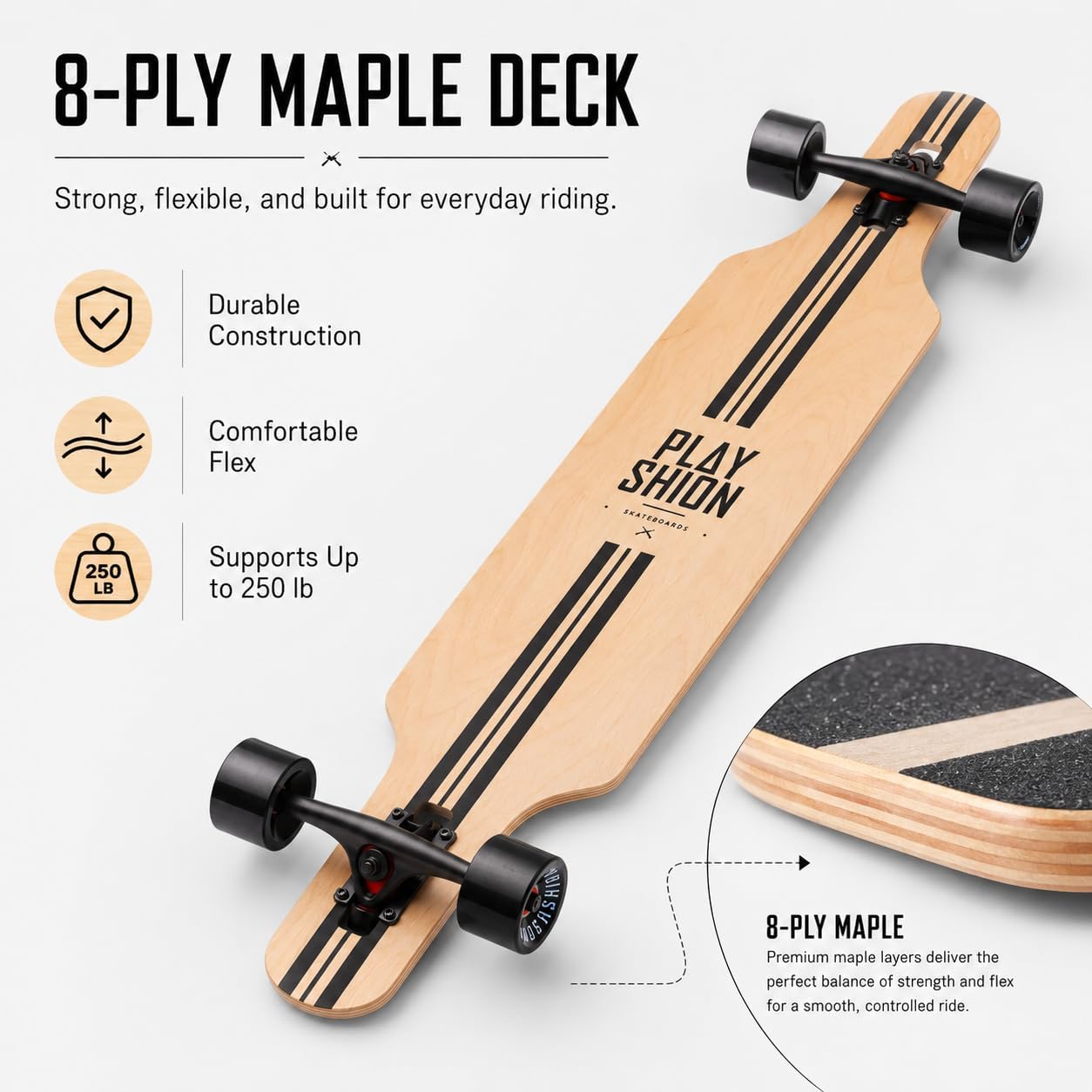 Playshion 39 Inch Drop Through Longboard Skateboard for Beginners