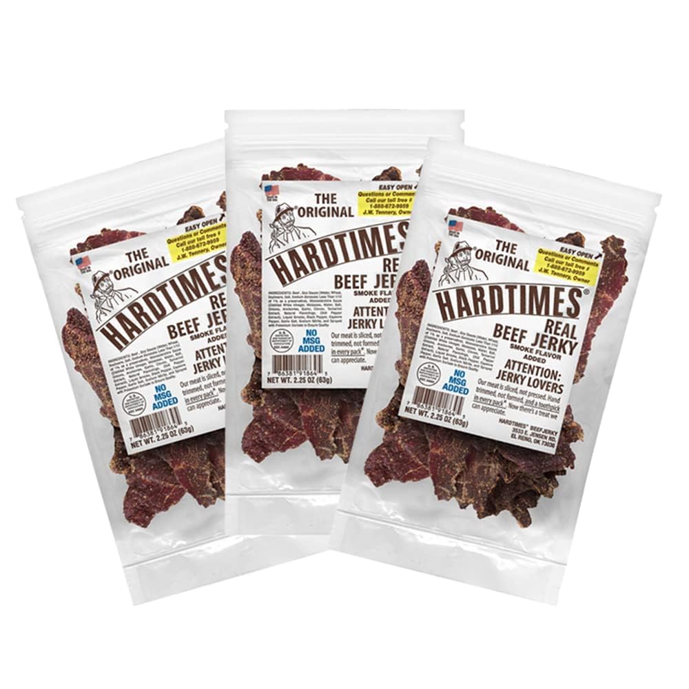 Hardtimes Original Beef Jerky, High Protein Snack, 4 x 2.25 oz Bags