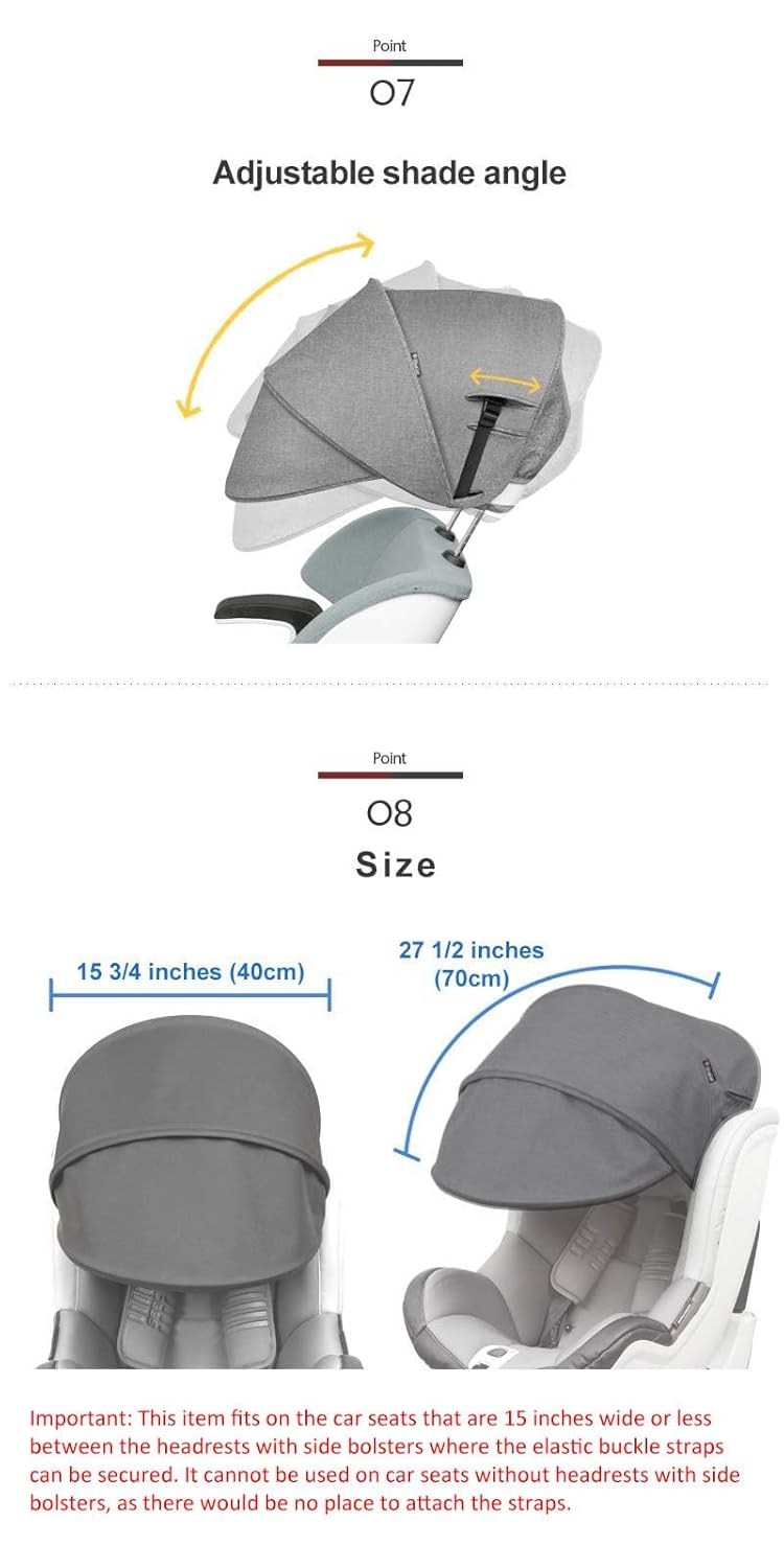 Manito Sun Shade Extender/Auxiliary Canopy for Car Seat (Black Grey)