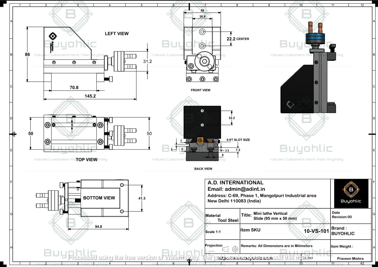 Mini Vertical Slide (90 mm x 50 mm) for instant Machine milling on lathe lathe tool