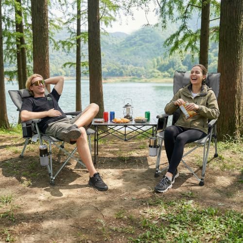 Adjustable Back Folding Camping Chair for Camp, Picnic, Lawn, Fishing | Adjustable Back; Weight Capacity 400 LBS;Hard Arm Portable Chair;Cup Holder;Storage Bag;carrying bag