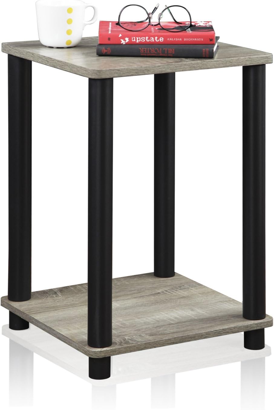 Furinno Turn-N-Tube End Table Corner Shelves, Set of 2, Dark Cherry/Black | Stackable Modern End Table with Open Shelf, Night Stand, Bedside Table, for Living Room, Bedroom
