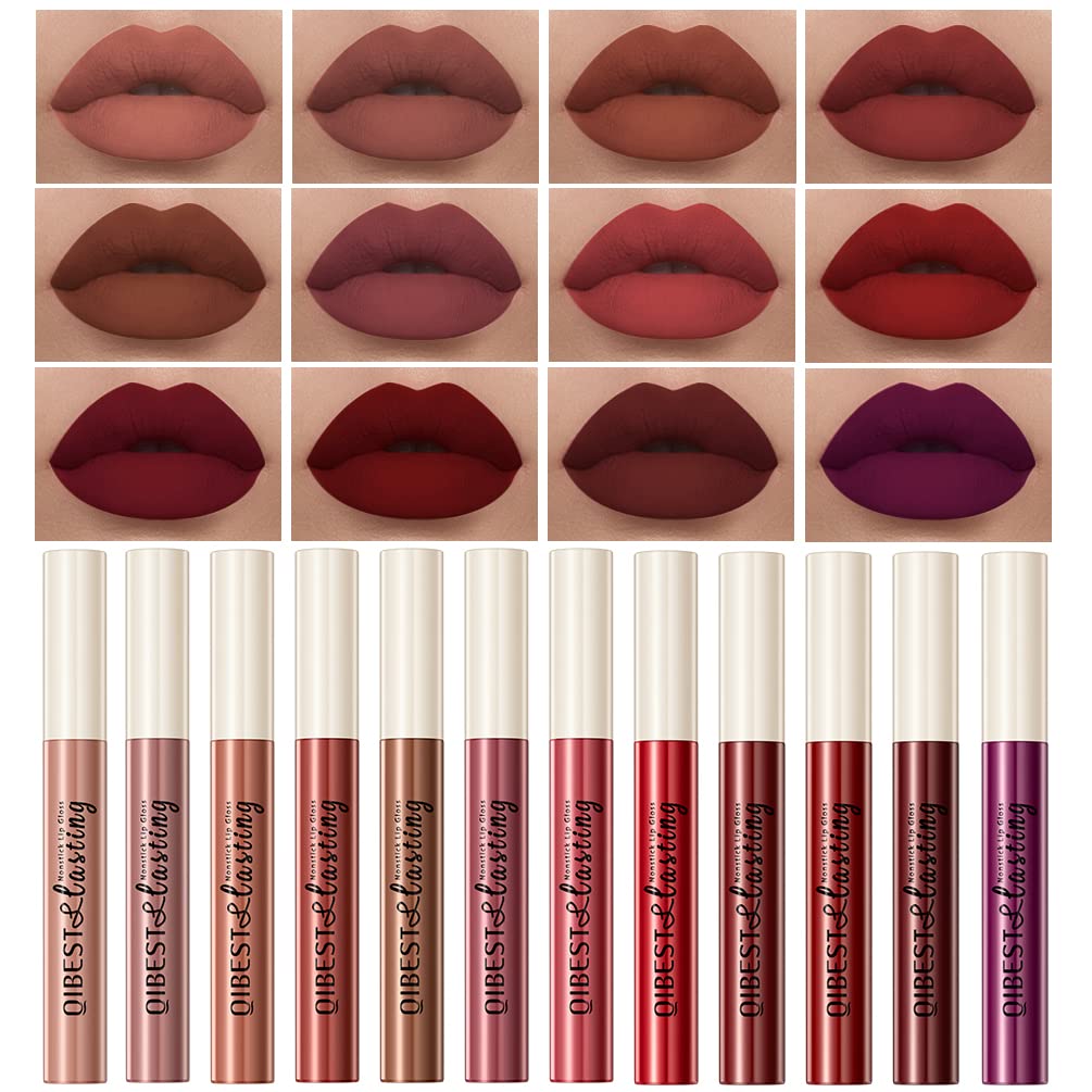 QiBest 7Pcs Matte Liquid Lipstick + 1Pcs Lip Plumper Makeup Set Kit, Pigmented Long Lasting Lip Gloss Set
