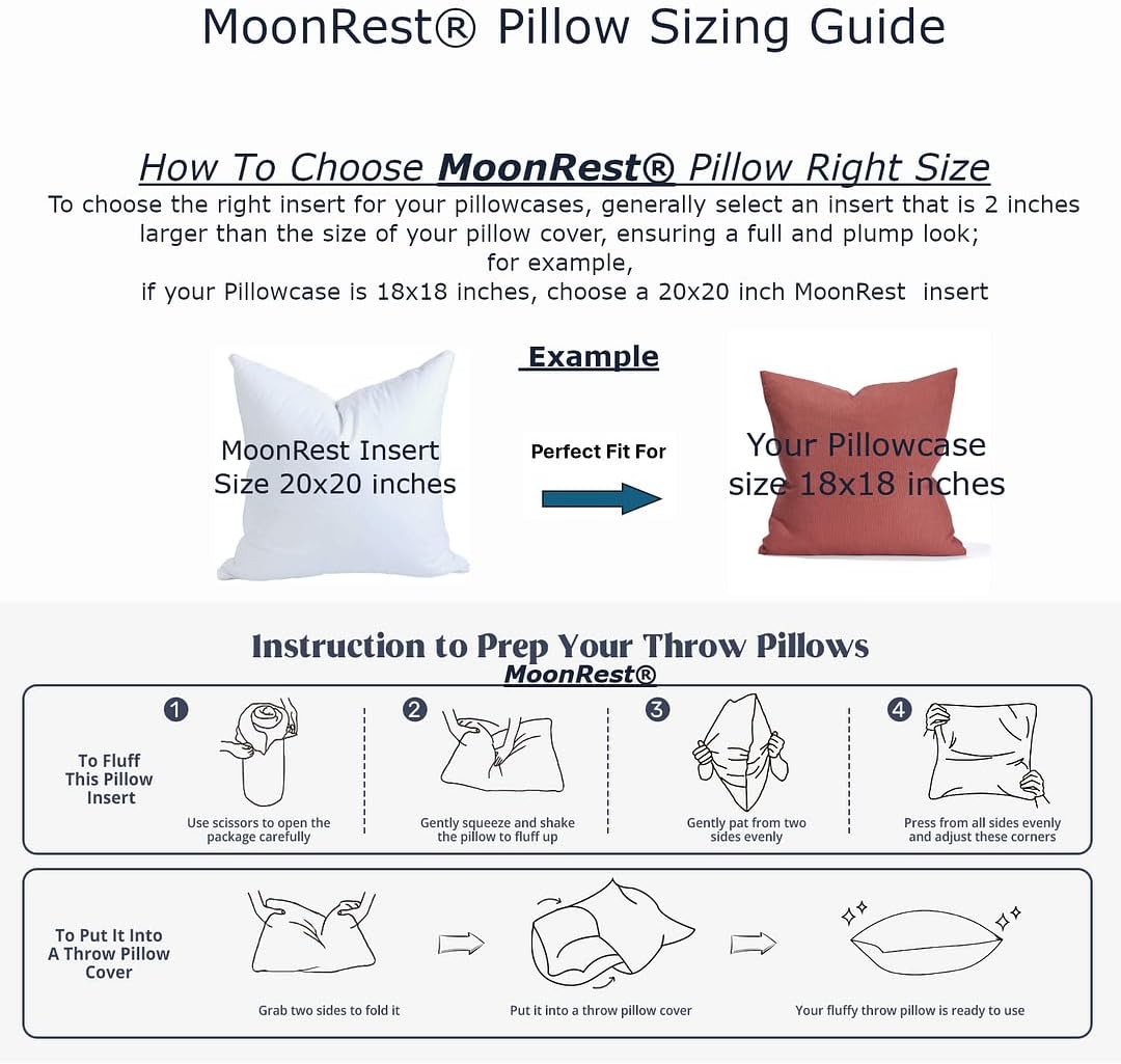 MoonRest® 26x26 Inch Synthetic Down Alternative Square Pillow Insert Form Stuffer for Sofa Shams, Decorative Throw Pillow
