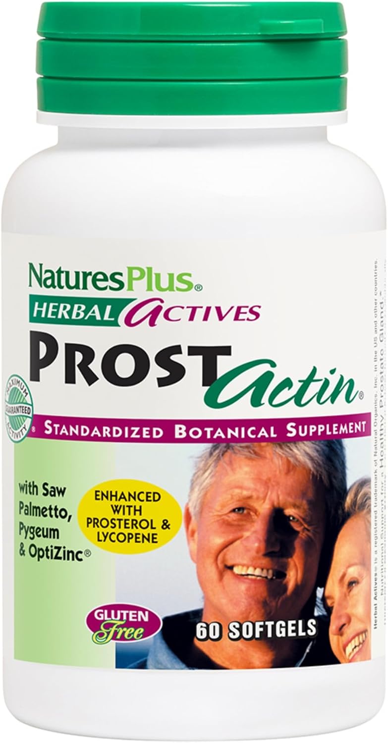 NaturesPlus Herbal Actives ProstActin - 200 iu Vitamin E, 60 Softgels - Healthy Gland Support, with Saw Palmetto