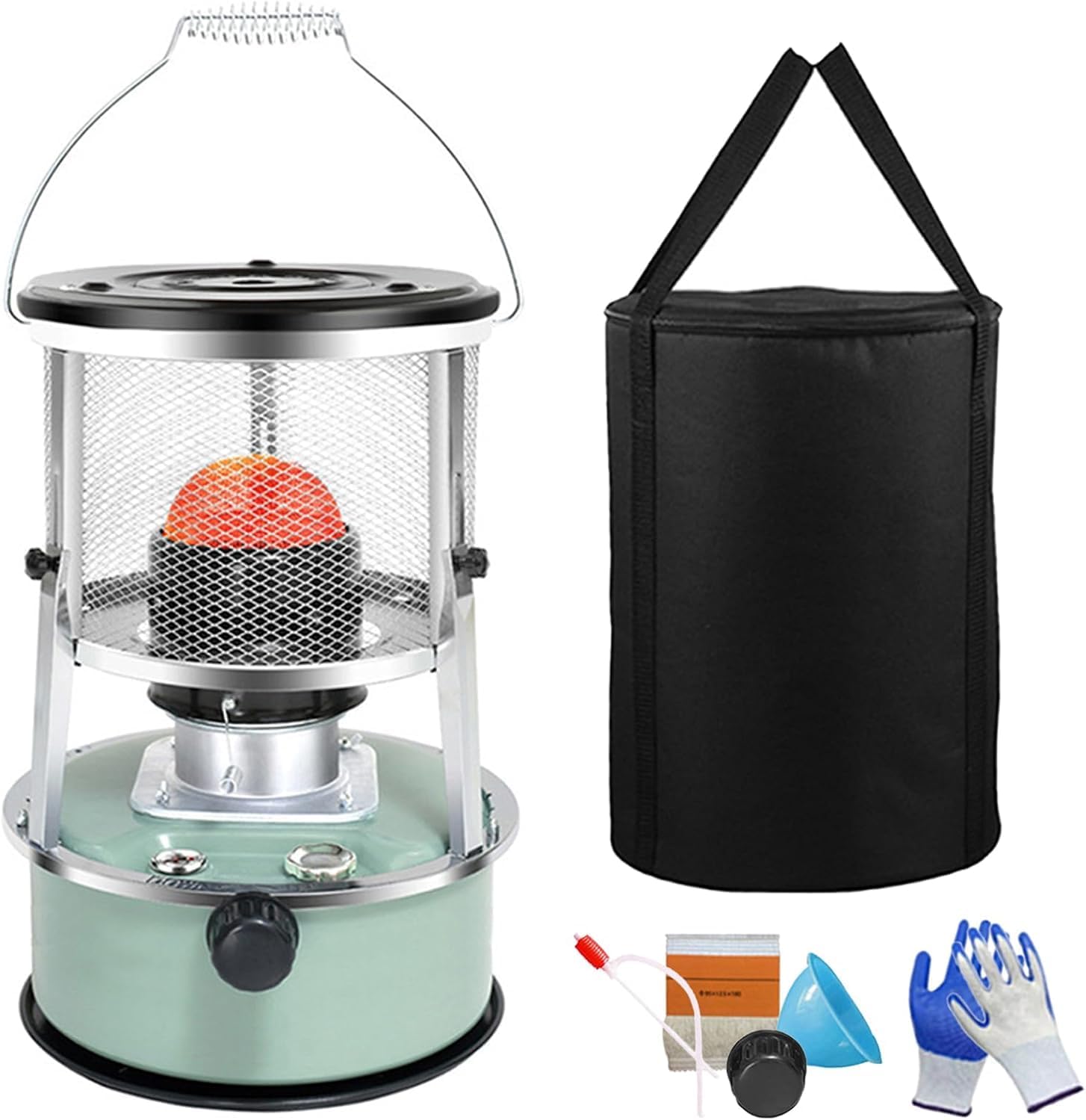 Portable Kerosene Heater and Stove, 2 in 1 Non-Electric Indoor Outdoor Heater for Camping, Home, Garage, Ice Fishing, 36.5cm Height with Carrying Bag and Accessories (Green)