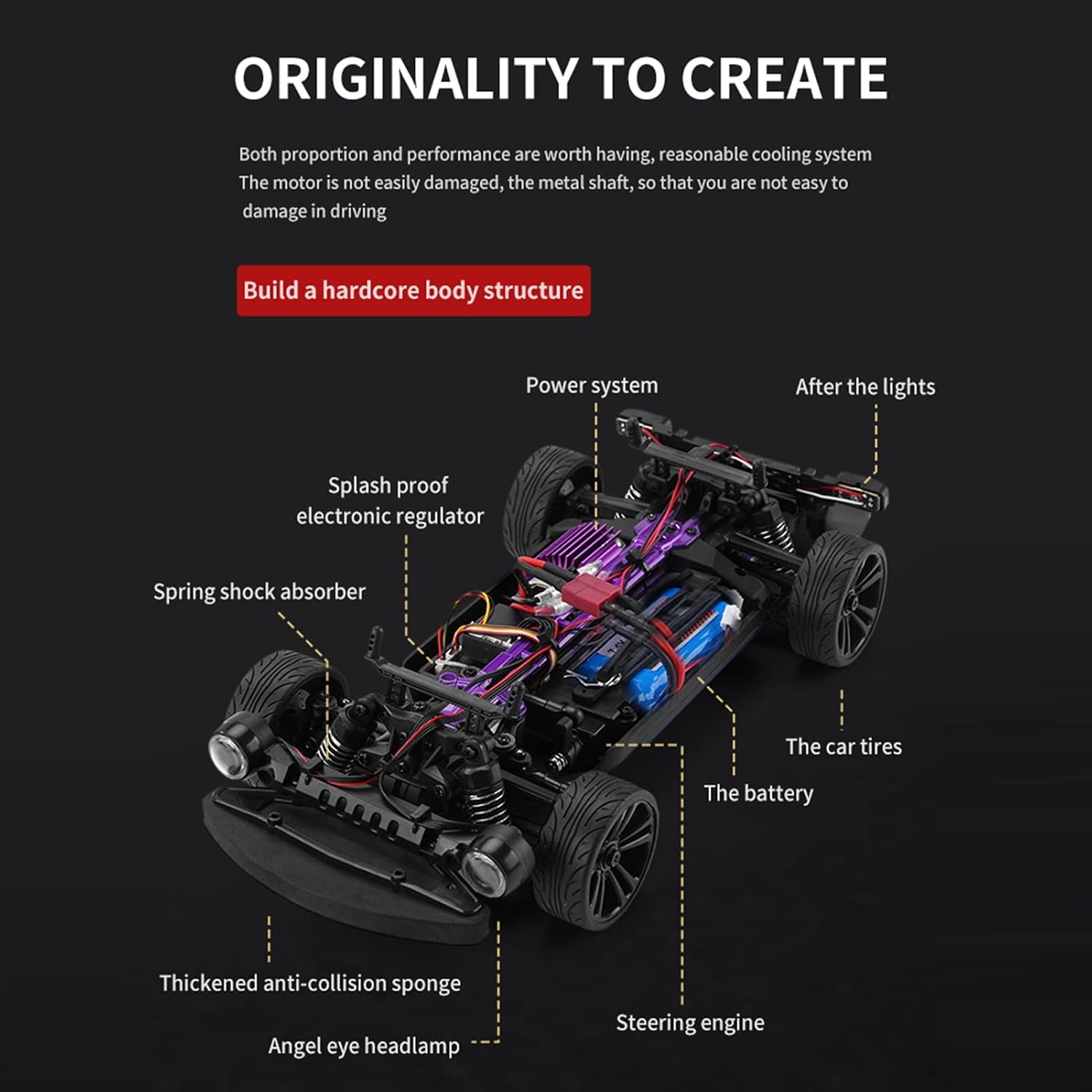GoolRC RC Drift Car, 1:16 Scale Remote Control, 4WD 35KM/H High Speed Racing, 2.4GHz Drifting for Adults with Cool LED Lights