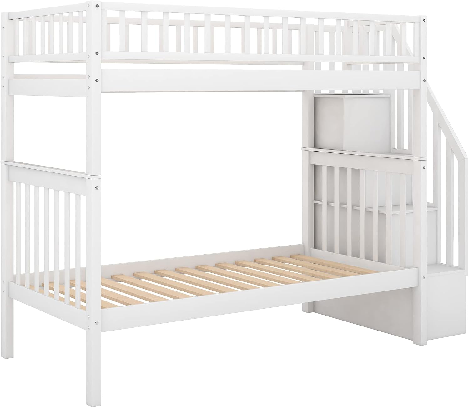 Bellemave Full Over Full Bunk Beds with Stairs Stairway Bunk Bed Frame with Storage Shelves for Teens Adult, Detachable Wood Full Bunk Bed, Gray