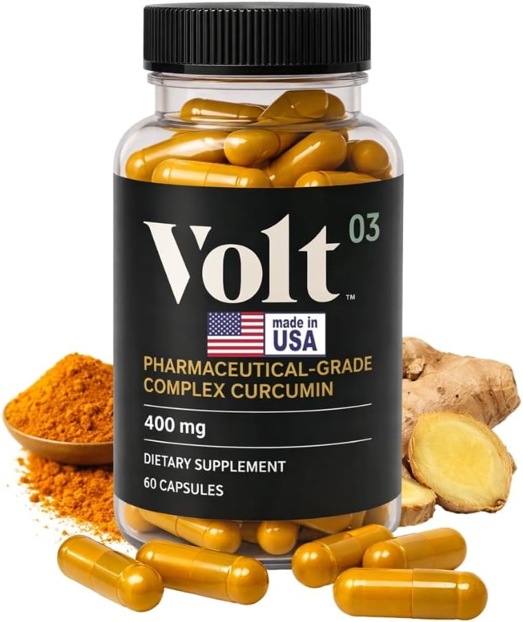Volt03 Organic Turmeric Curcumin Capsules, 400mg Curcumin Complex, 60 Caps | 400mg curcumin complex supplement supporting joint health