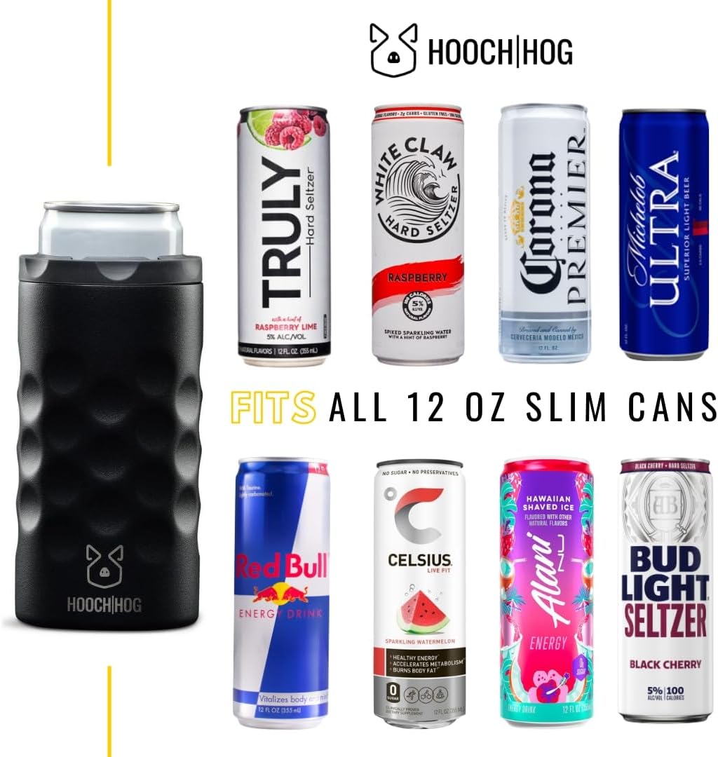 Hooch|Hog Slim Can Cooler Stainless Steel for 12 oz. Skinny Cans | 3x Insulated Beer Can Holder for Michelob Ultra, White Claw
