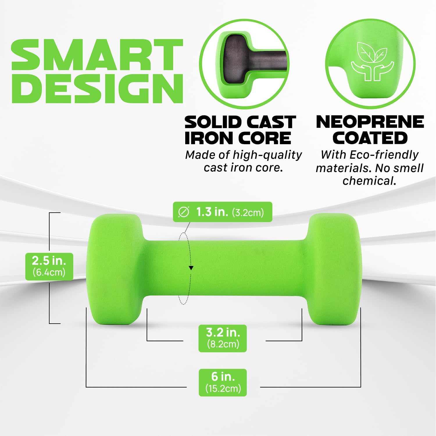 Yes4All Neoprene Coated Dumbbell Hand Weight Sets of 2 - Multiple Weight Options with 15 Colors, Anti-roll, Anti-Slip, Hexagon Shape