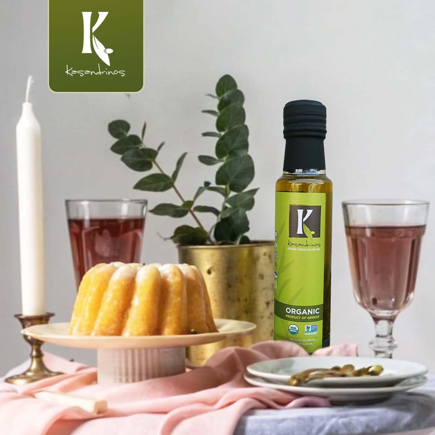 Kasandrinos Organic Olive Oil Extra Virgin, Polyphenol Rich Greek Olive Oil, 100% Organic First Cold Pressed, Mild + Delicate Flavor, Verified by Non GMO, 500 ml / 16.9 oz