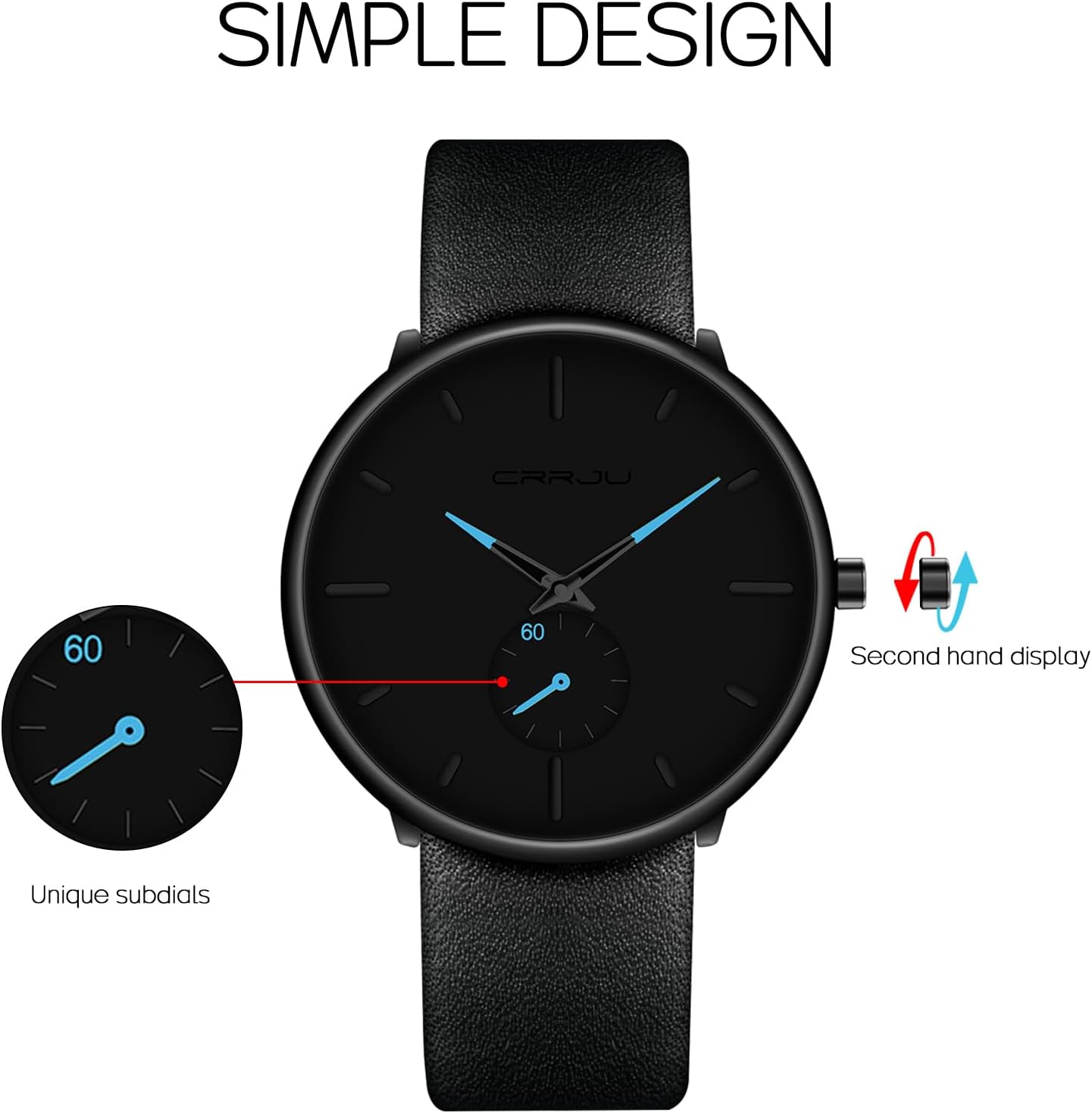 Mens Watches Ultra-Thin Minimalist Waterproof-Fashion Wrist Watch for Men Unisex Dress with Leather Band