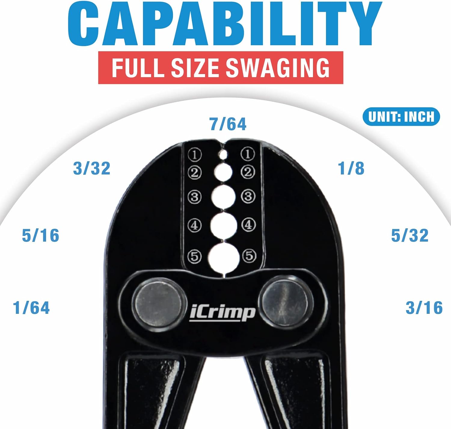 iCrimp Wire Rope Crimping Tool for Aluminum Loop Sleeve, Two Barrel Ferrule, Oval Sleeves, 3/64 in to 1/8 in, Swaging Tool Kit with Wire Rope Cutter