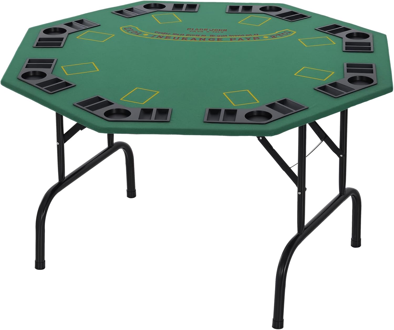 Soozier Poker Table Foldable 47" Octagon 8 Players Cup Holders Blue Felt