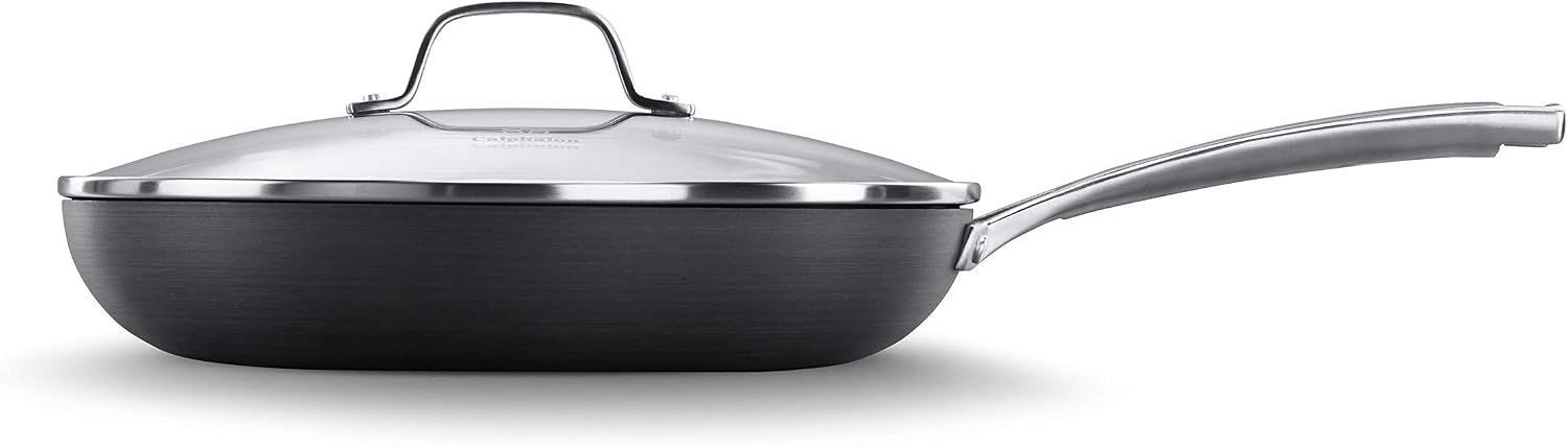 Calphalon Nonstick Frying Pan with Lid and Stay-Cool Handles, Dishwasher Safe, 12-Inch, Grey