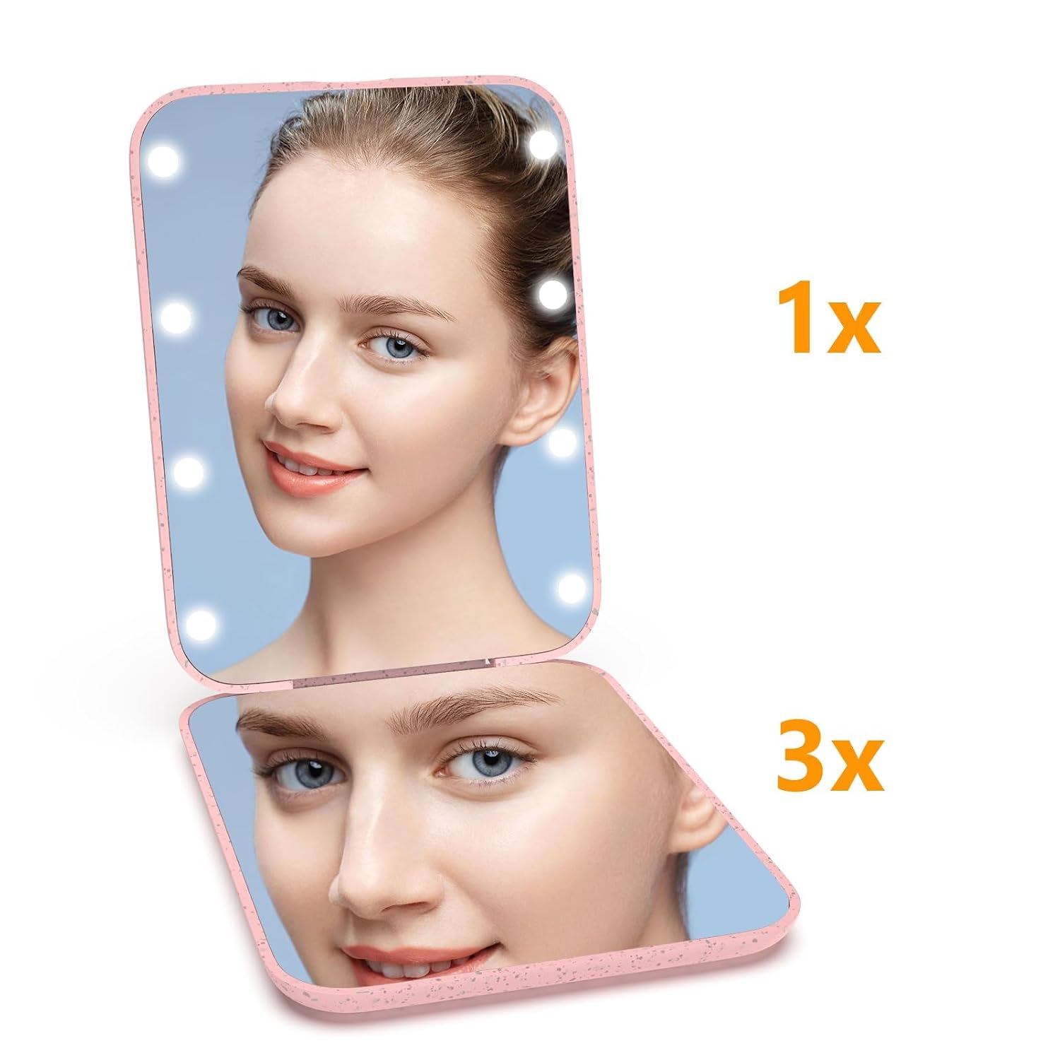 Kintion Pocket Mirror, 1X/3X Magnification LED Compact Travel Makeup Mirror with Light for Purse, 2-Sided, Portable, Folding, Handheld