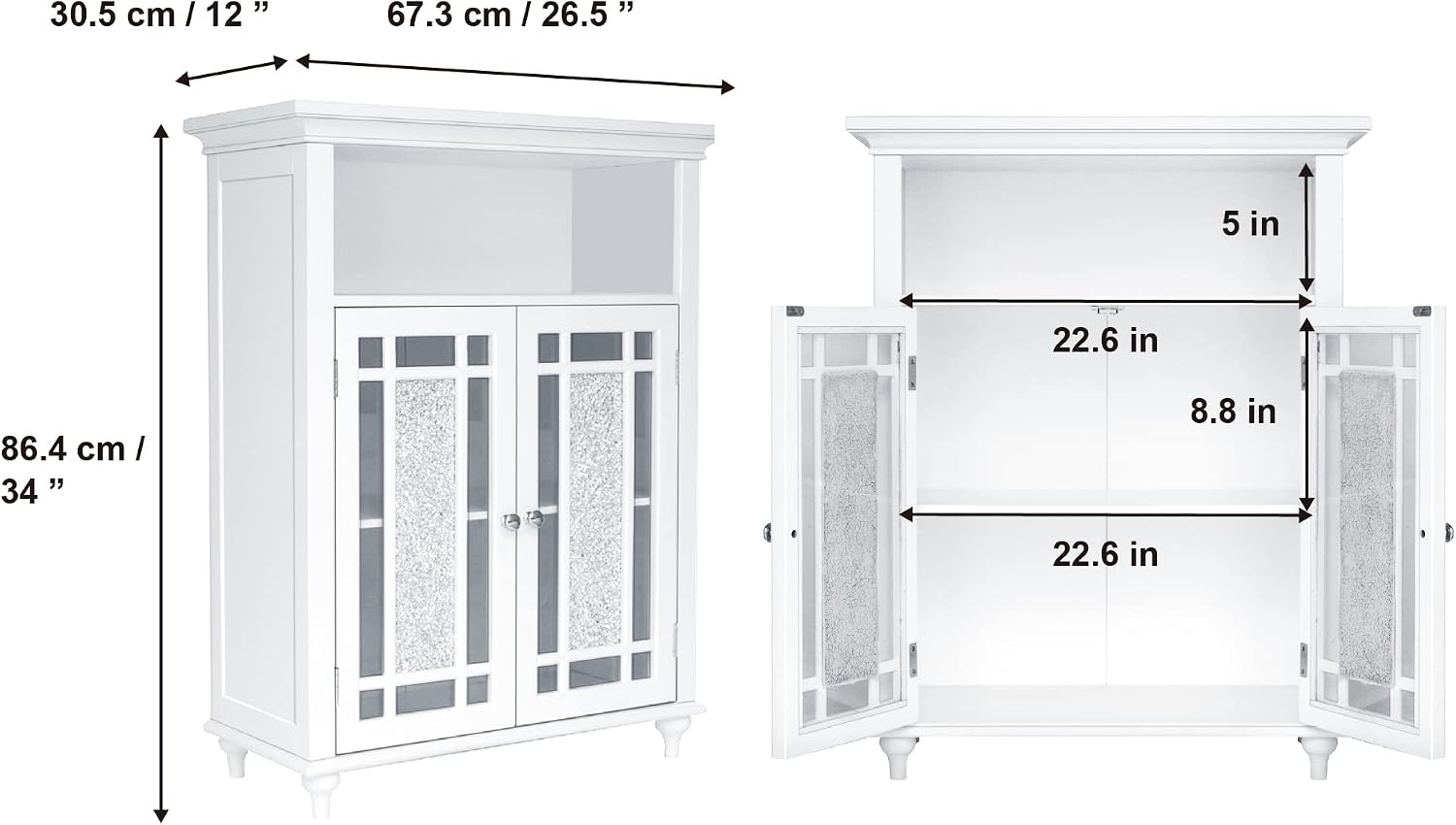 Teamson Home Windsor 26.5 in. x 34.02 in. 2-Door Freestanding Wooden Floor Cabinet with Adjustable Shelves for Storage Solutions in Bathrooms