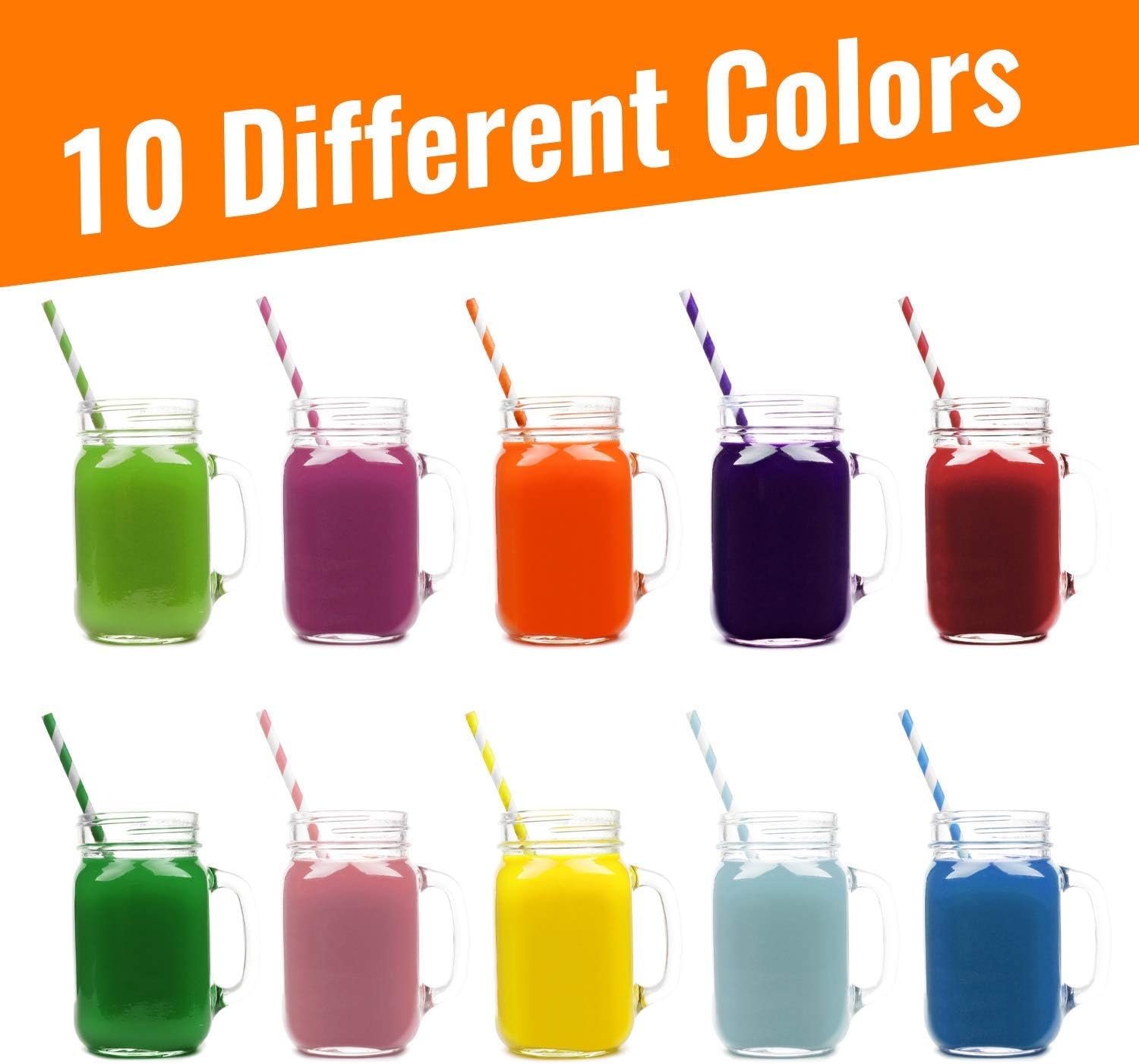 Paper Straws Disposable - 200 Pack - Durable & Non-Soggy Striped Paper Straws for Drinking in 10 Colors - 100% Biodegradable & Eco-Friendly for