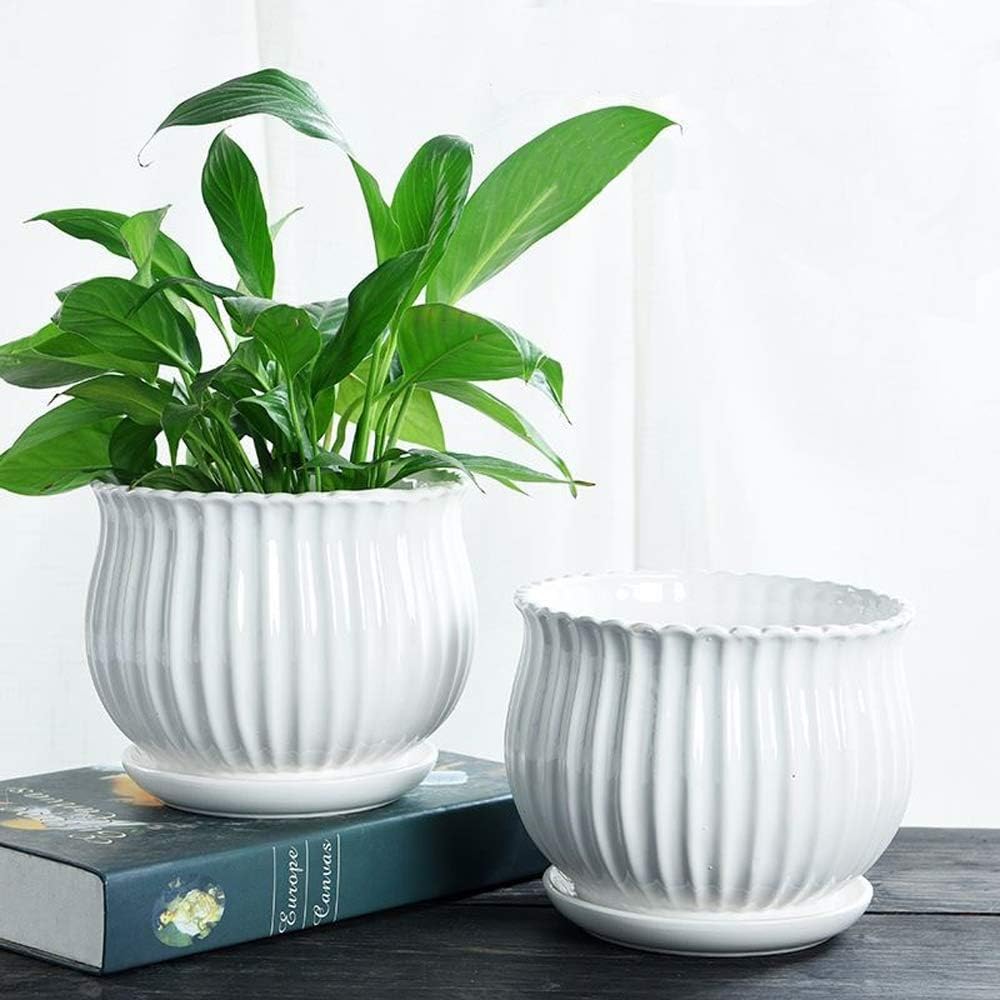 Yesland 3 Pack Ceramic Planter Pots, 3.9"/5.3"/6.7" Modern Round Flower Pots with Drainage Holes & Saucers, Small Indoor Planters for Succulent Cactus