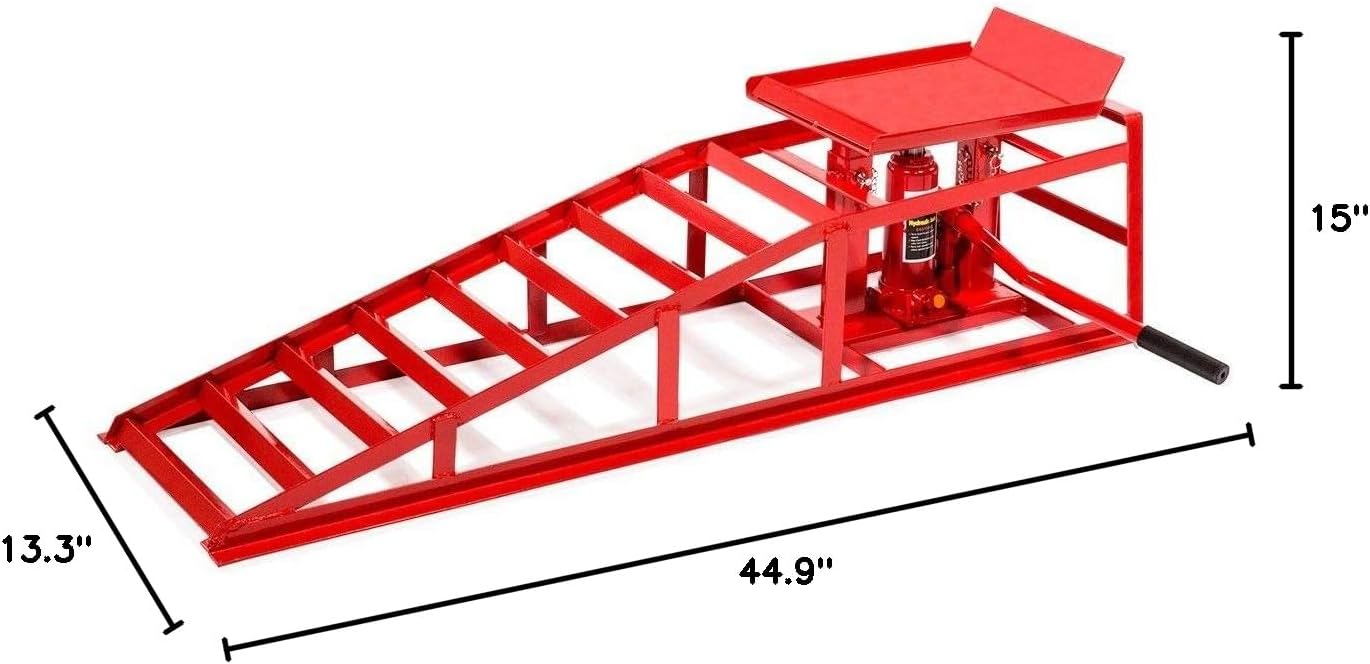 Stark 2 Pieces Auto Ramp Low Profile Car Lift Service Ramps Truck Trailer Garage Automotive Hydraulic Lift Repair Frame (Red)