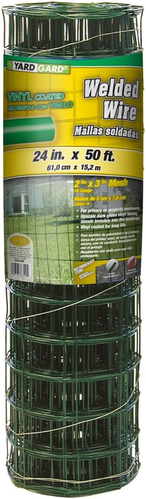 YARDGARD – 2 in. x 3 in. Mesh Welded Wire Fence – 24 in. x 50 ft. 16‑Gauge Green Vinyl Coated Galvanized Steel – for Animal Enclosures