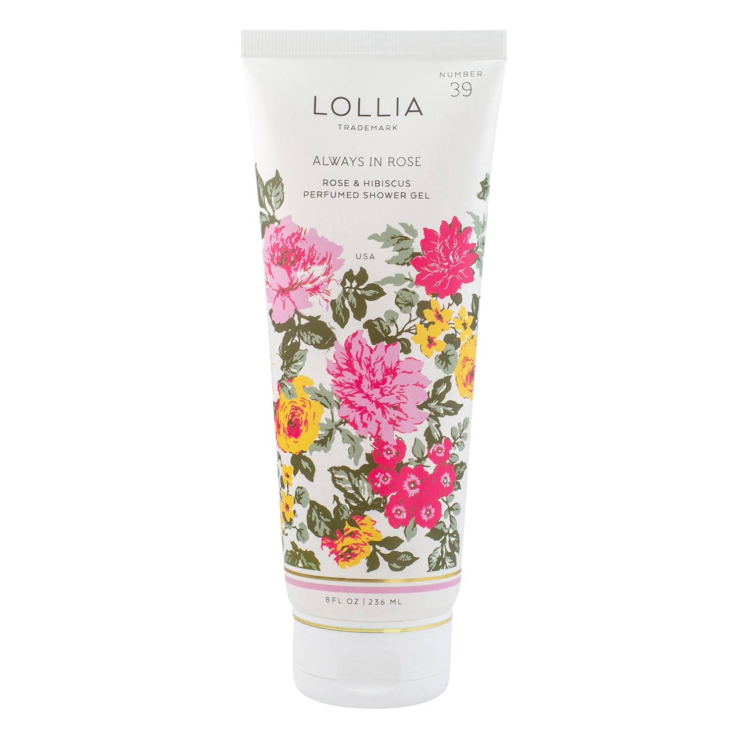 LOLLIA Wish Shower Gel, 8 fl oz, Vanilla Bean, Rice Flower, Jasmine Leaves, & Sugar Cane, Luxury Shea Moisture Hydrating Women's Body Wash, Delicate & Relaxing Scented Bath Soap for Self Care