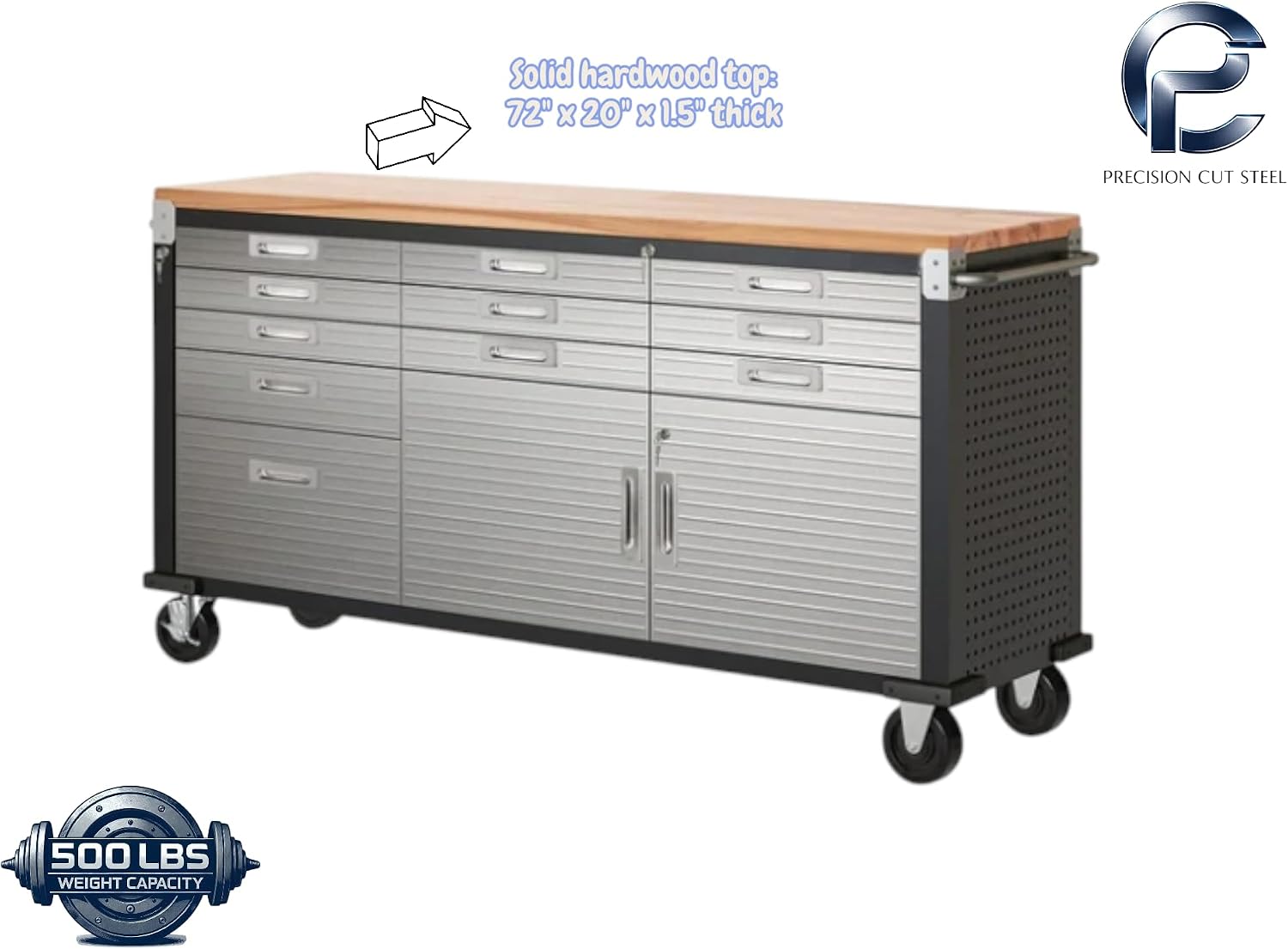 Heavy-Duty Rolling Workbench with Drawers and Cabinet, 77" W x 20" D x 37.5" H, (Red, 11 Drawer)