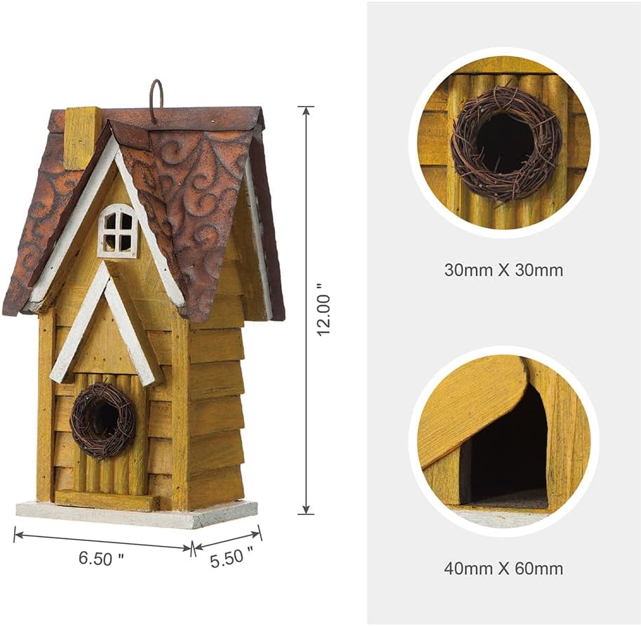 Glitzhome 12" H Green Hanging Distressed Solid Wood Garden Bird House Decorative Birdhouse