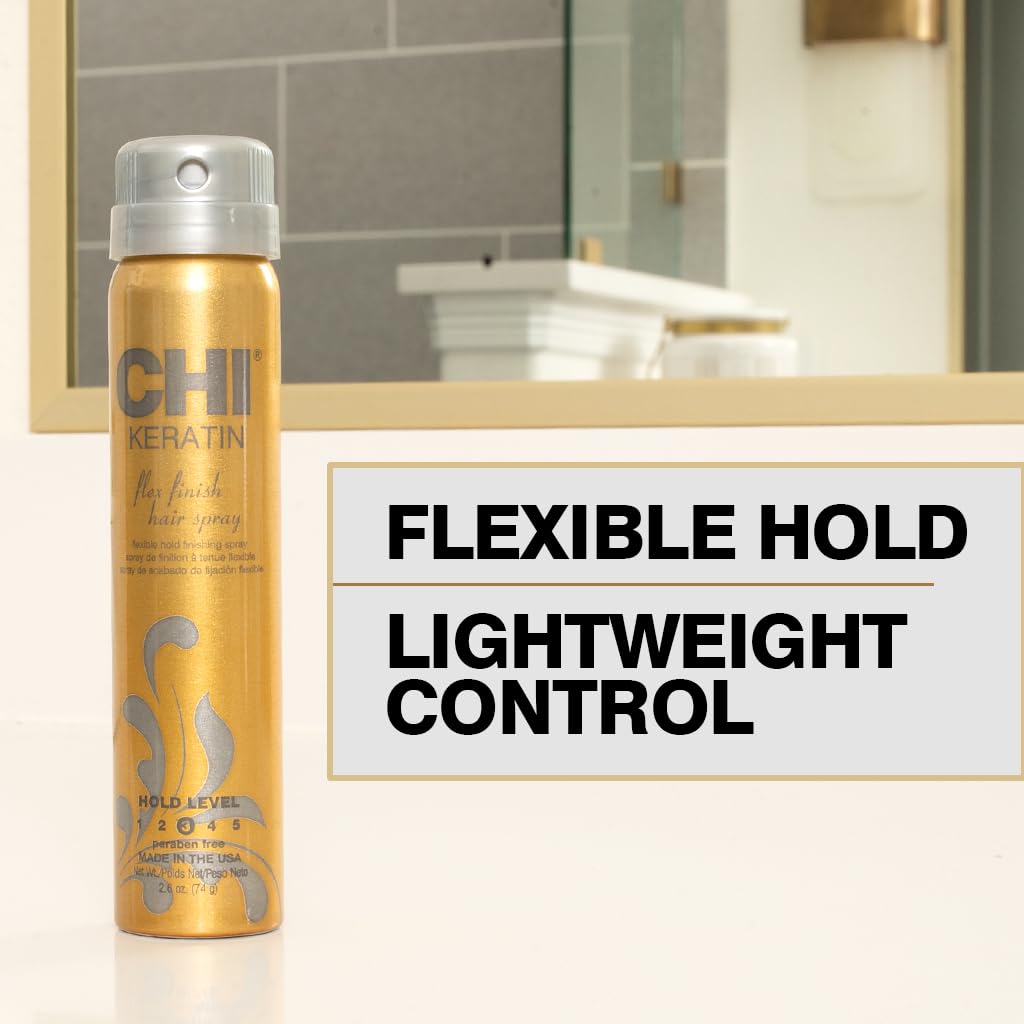 CHI Keratin Flex Finish Hair Spray, Lightweight, Long‑Lasting Hold & Smooth Styling, Controls Frizz, Flyaways & Seals Out Humidity, Professional Hair Finish Spray, Unscented, 10 Oz