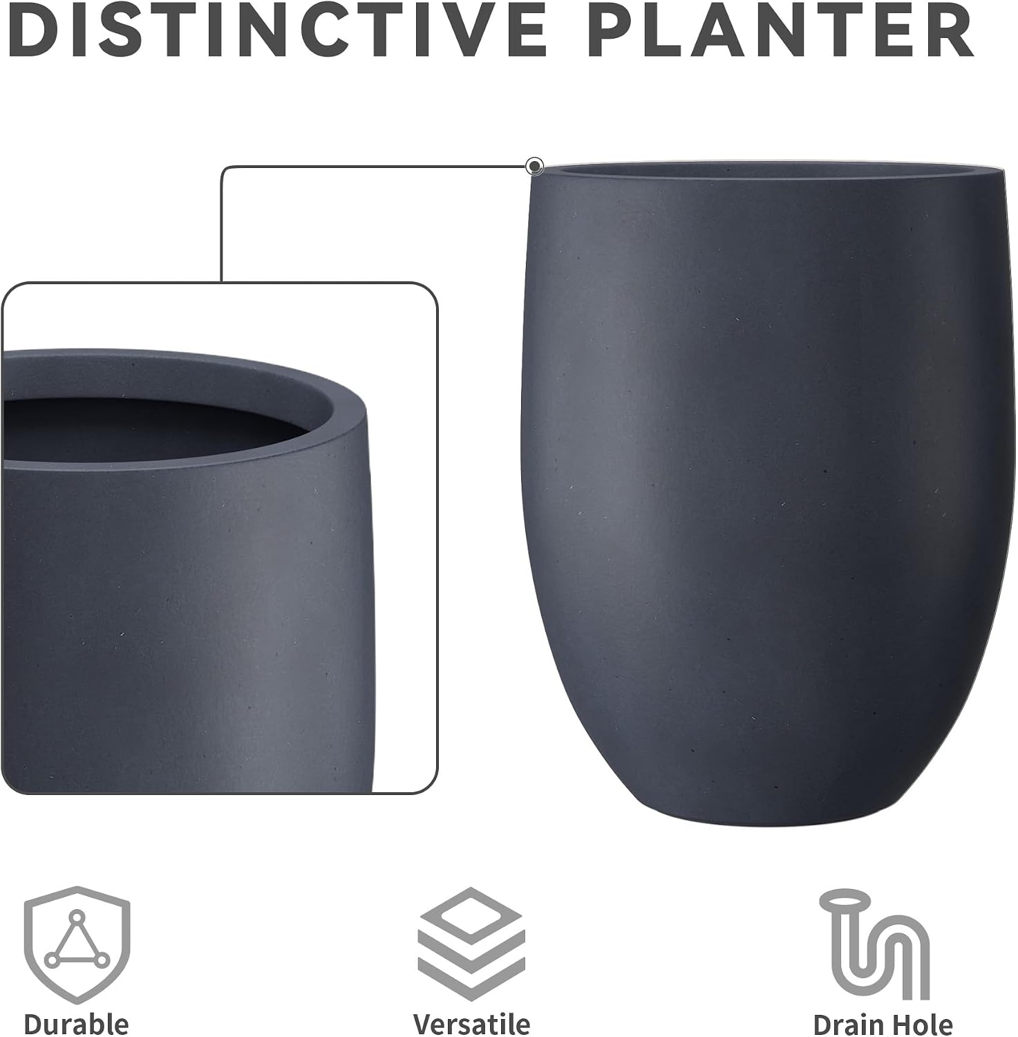Kante Tall Concrete Planter 21.7" Modern White Floor Pot for Indoor Outdoor