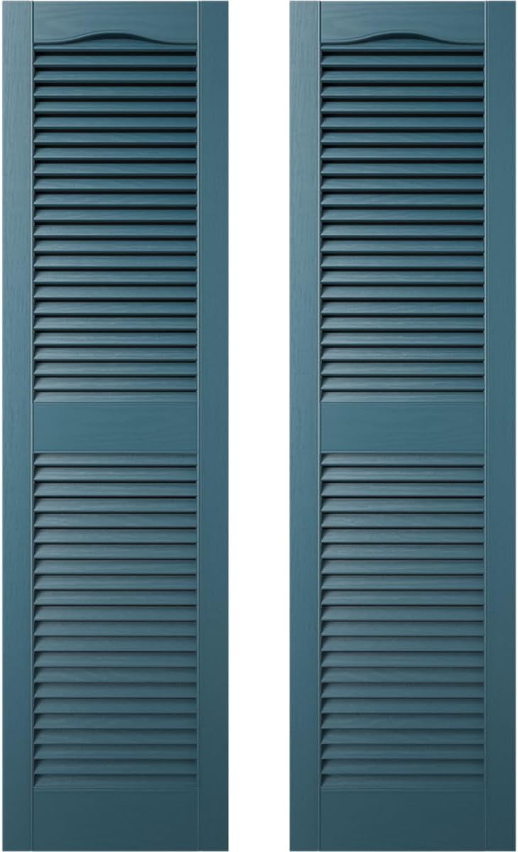 Ekena Millwork 14.5 in. W x 48 in. H Builders Edge, Standard Cathedral Top Center Mullion, Open Louver Shutters, Includes Matching Installation Spikes (Per Pair), 002 - Black