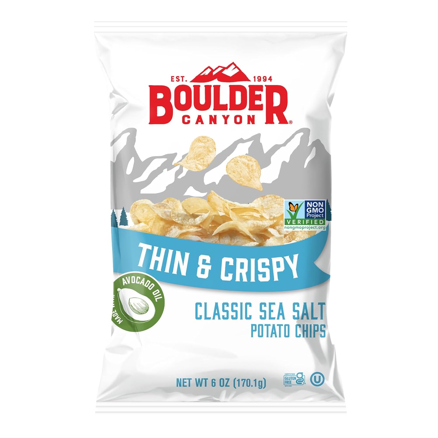 Boulder Canyon Avocado Oil Sea Salt Potato Chips 6 Count, 1.25 OZ