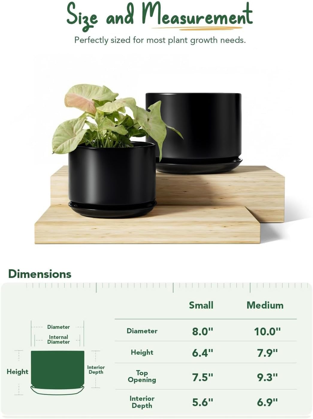 LE TAUCI Ceramic Plant Pots, 4.3+5.3+6.8 inch, Set of 3, Planters with Drainage Hole and Saucer, Indoor Flower Pot with Hole Mesh Pad, Gifts for Mom