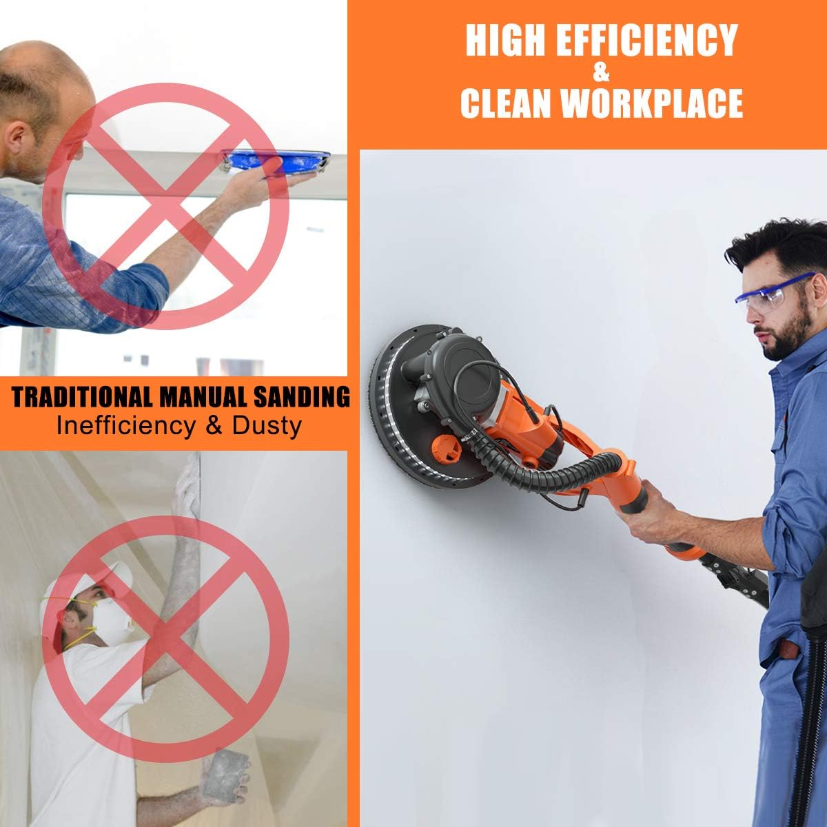 Goplus 750W Drywall Sander, Electric Foldable Sander Machine w/Dust-Free Automatic Vacuum System, 6 Variable Speed 800-1750 RPM