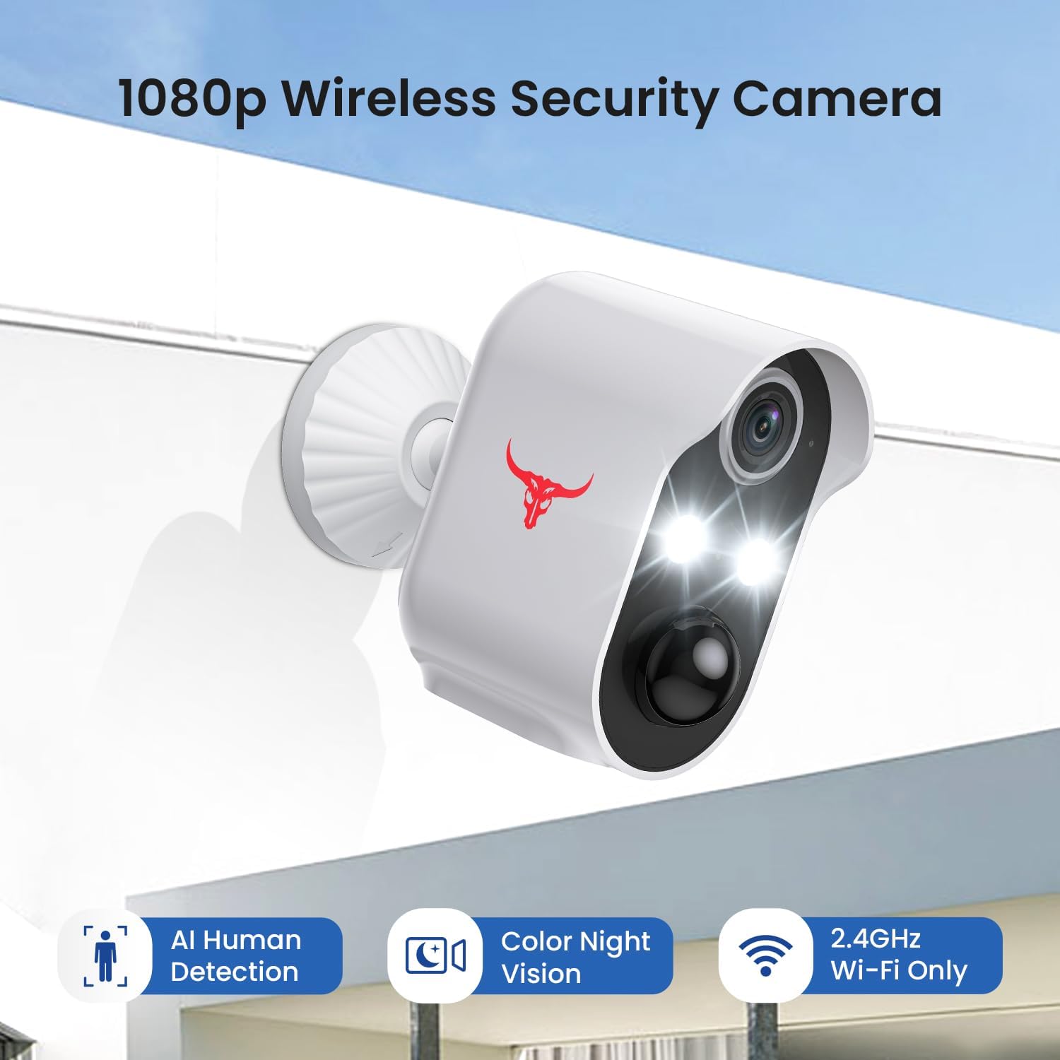 1080P Wireless Security Camera Outdoor, Battery Powered, AI Human Detection, Color Night Vision, 2-Way Audio, IP65 Waterproof, 2.4G Wi-Fi, Cloud Storage (2 Spotlights)