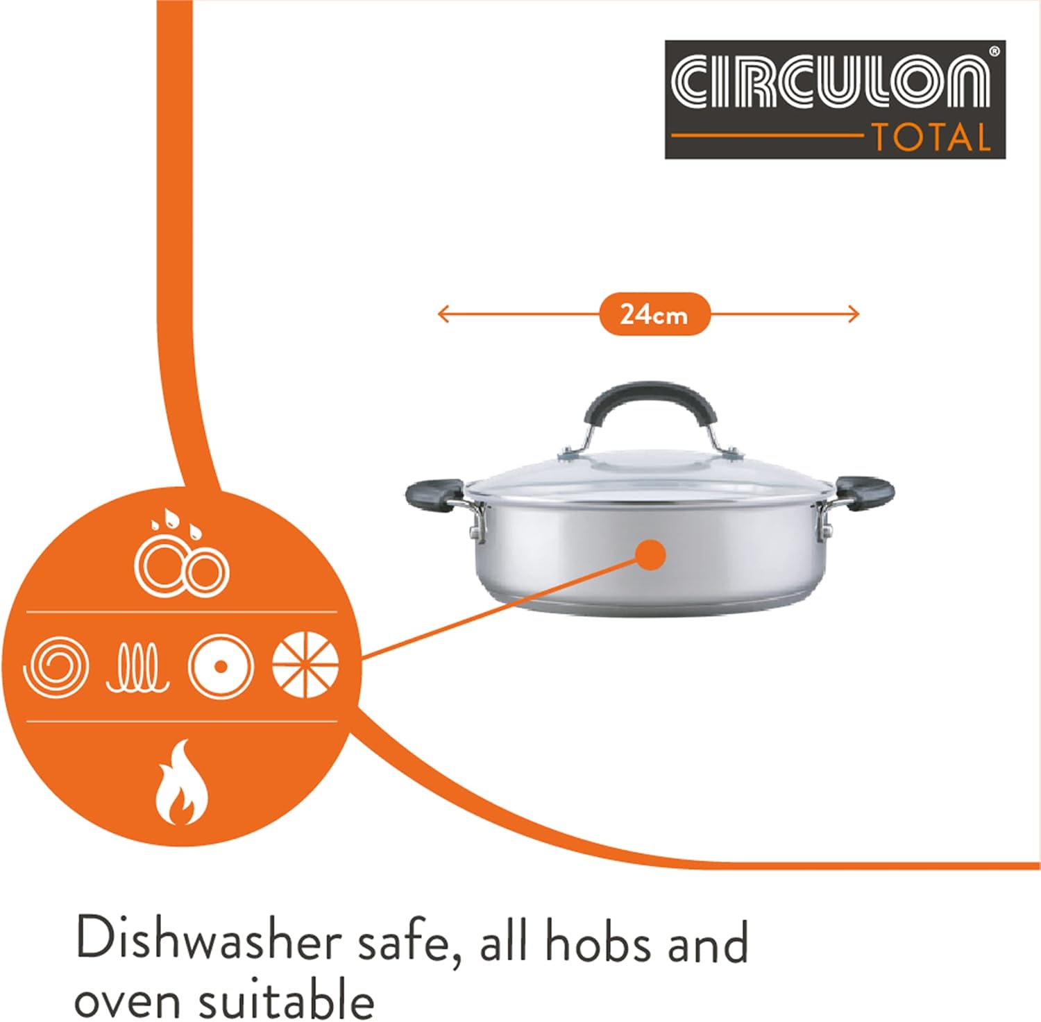 Circulon - Total - Saute Pan with Lid 28cm - Durable Non Stick - Hard Anodised - Induction - Oven and Dishwasher Safe - Lifetime Guarantee