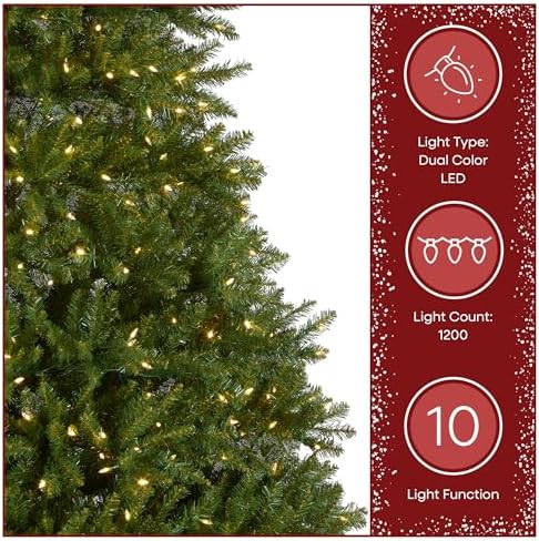 National Tree Company 7.5ft Pre-Lit Dunhill Fir Artificial Christmas Tree | 700 LED Lights, 10 Light Functions, 2,514 Tips, Foot Pedal, Includes Stand, Green