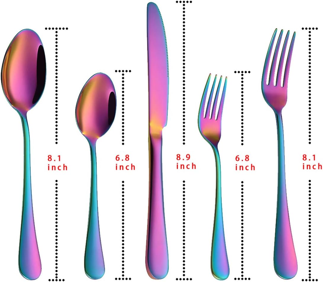 VANDBAO Rainbow Flatware Cutlery Silverware Set 20 Pieces, Stainless Steel Colorful Utensils, Tableware Set Service for 4, Include Knife/Fork/Spoon