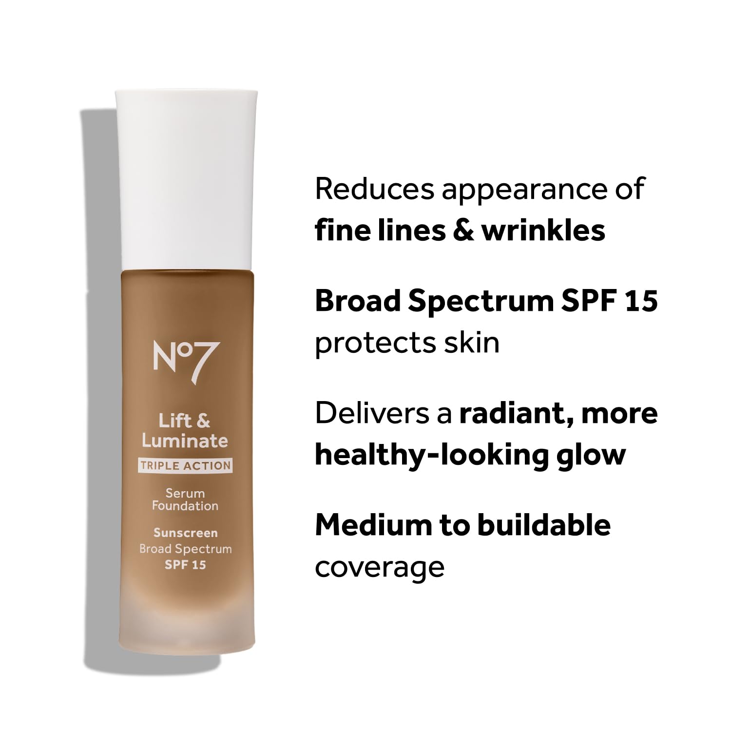 No7 Lift & Luminate Triple Action Serum Foundation, Cool Ivory, 1 Fl Oz | Liquid Makeup with SPF 15, Dewy Glowy Base, Radiant Formula for Mature Skin