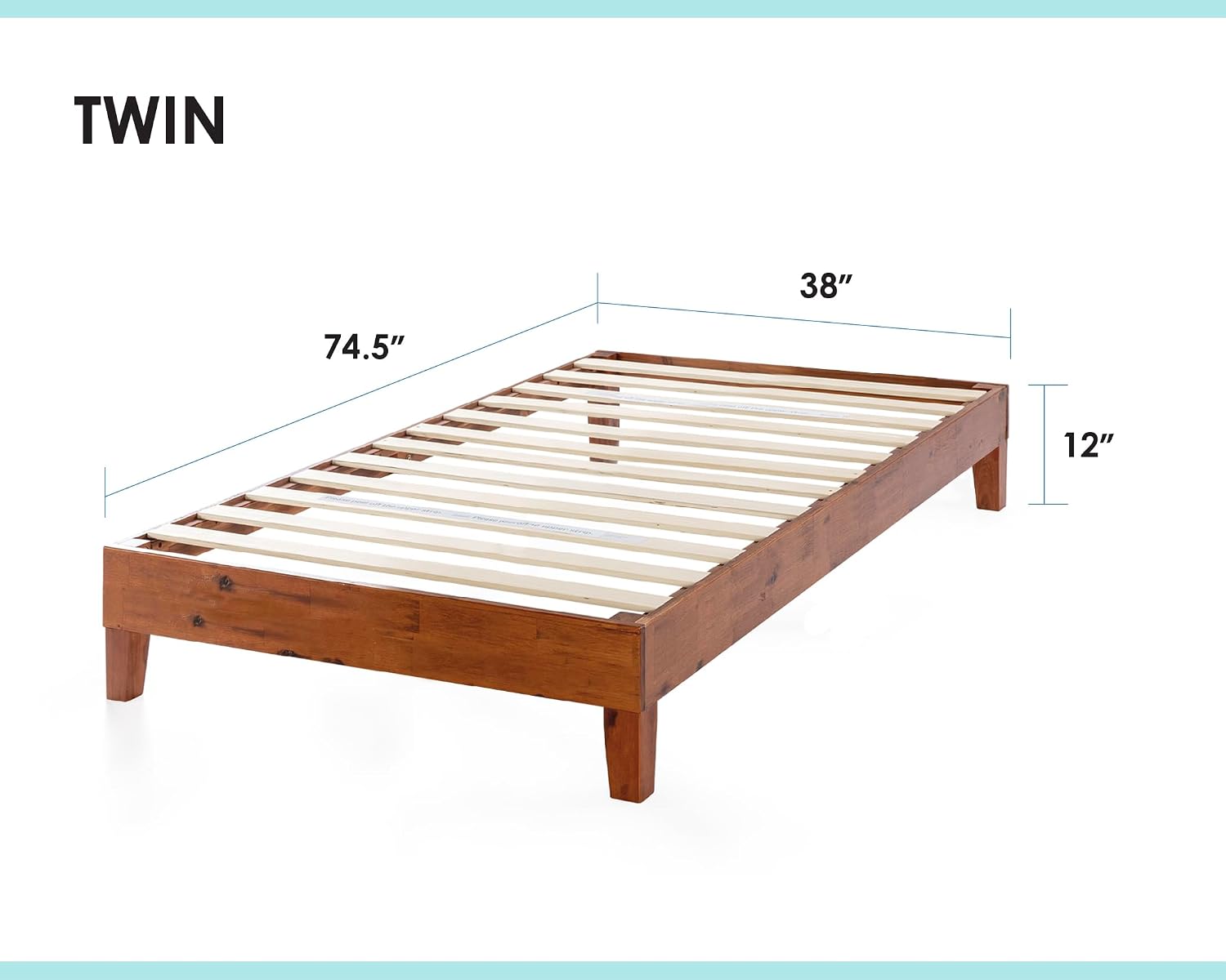 Mellow Naturalista Classic - 12 Inch Solid Wood Platform Bed with Wooden Slats, No Box Spring Needed, Easy Assembly, Queen, Pine