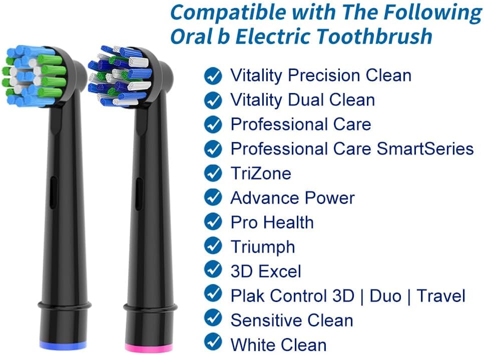8pcs Replacement Heads Compatible with Oral B Electric Toothbrush, 4pcs Precision Clean and 4pcs Cross Clean Brush Heads, Black