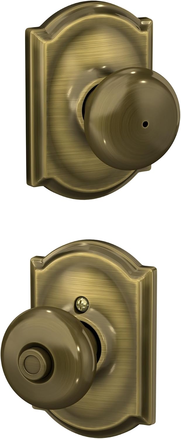 Schlage Plymouth Bed/Bath Privacy Door Knob with Lock, Satin Nickel | Interior bedroom or bathroom door knob with push button lock, Easy to install, Certified durability, Universal fit