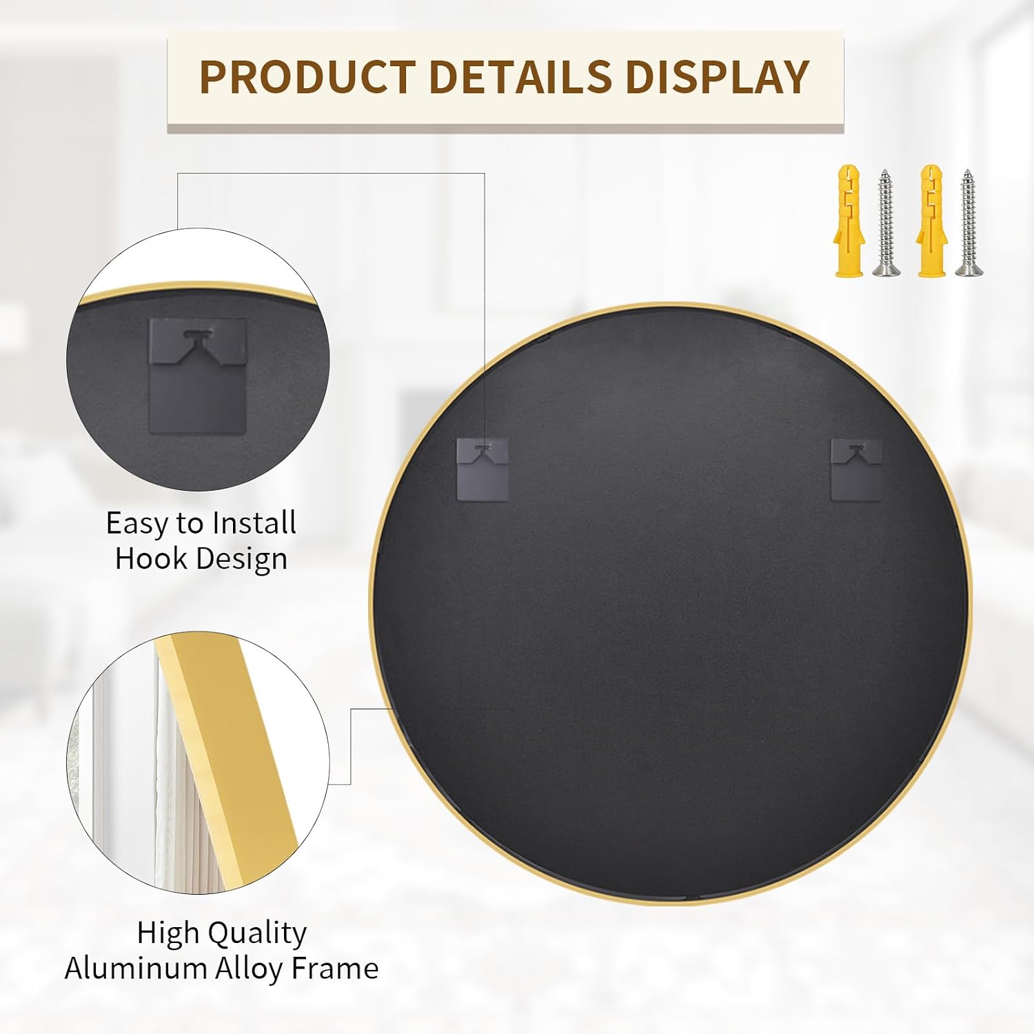 BEAUTYPEAK 24 Inch Round Mirror, Metal Frame Circle Mirror, White