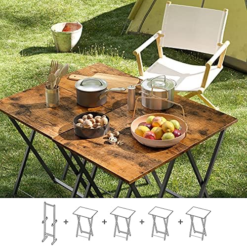 HOOBRO Folding TV Tray Tables, Set of 4 TV Trays with Storage Rack, Industrial Side Table for Eating at Couch, Foldable Snack Table for Small Space