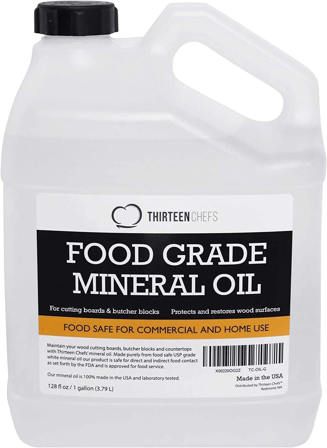 Thirteen Chefs Mineral Oil - 12oz Food Grade Conditioner for Wood Cutting Board, Countertop & Butcher Block, Lubricant for Knife or Meat Grinder - Safe USP Finish on Marble, Soapstone