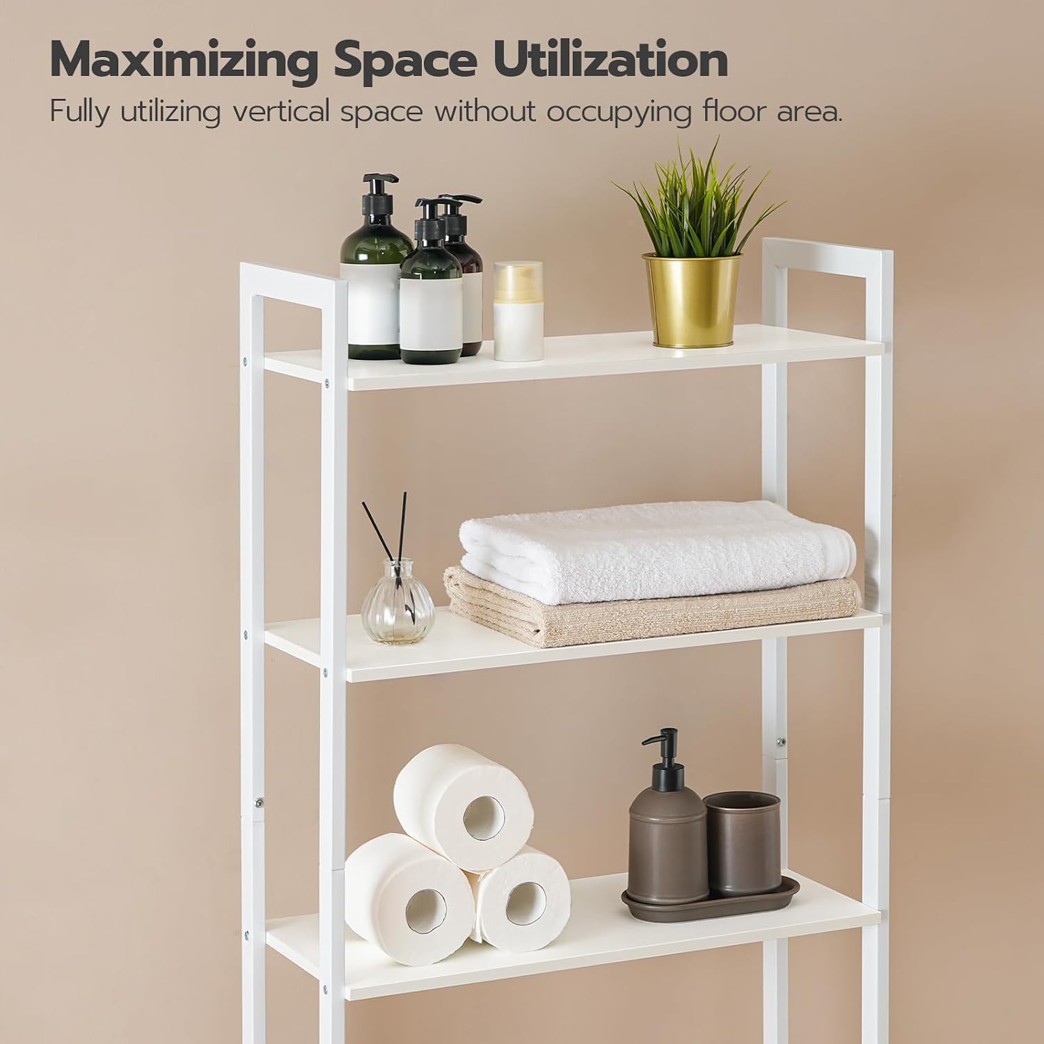 HOOBRO Over The Toilet Storage, 3-Tier Bathroom Organizer Shelf Over Toilet, Freestanding Bathroom Storage Shelves, Space Saver