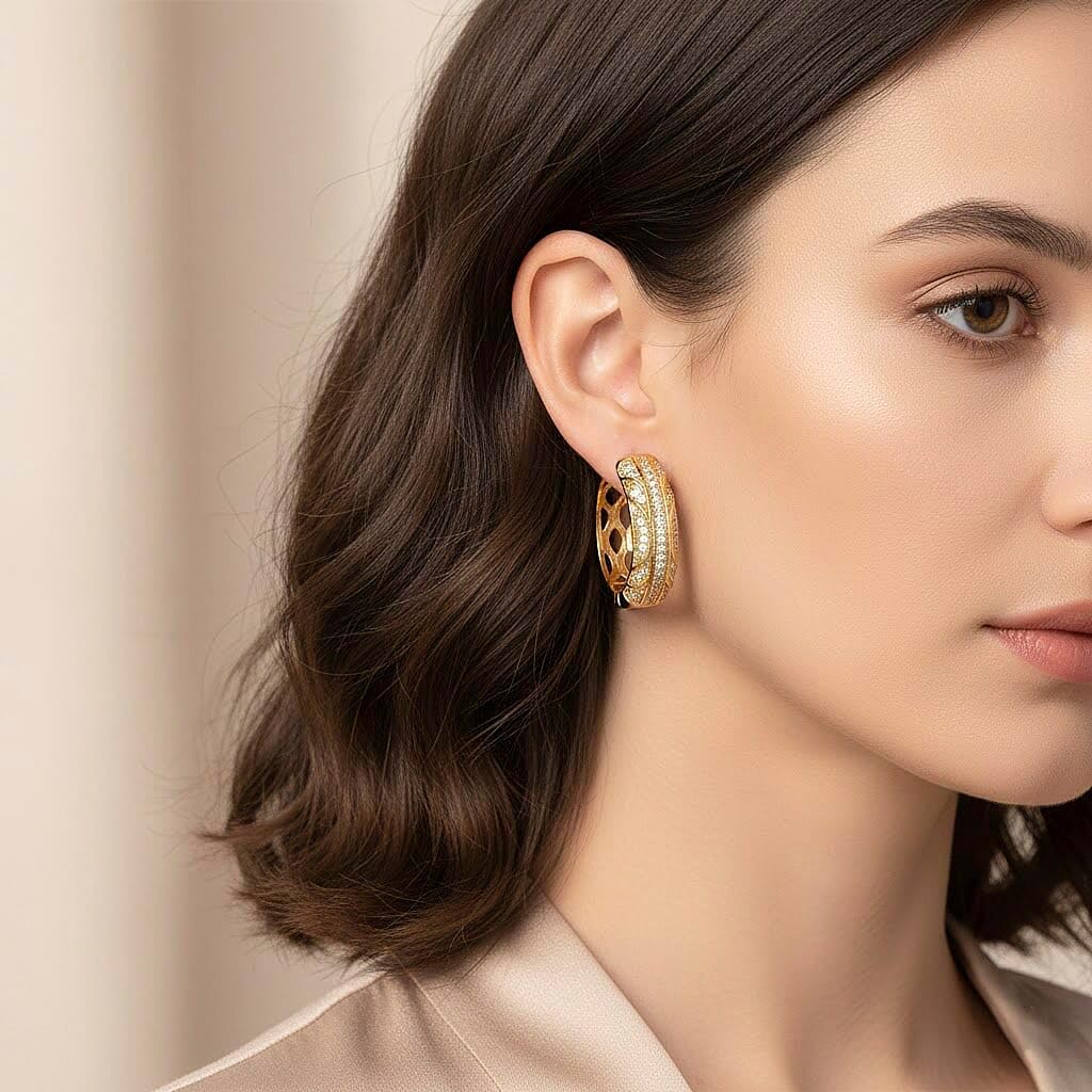 Cubic Zirconia Hoop Earrings in Goldtone
