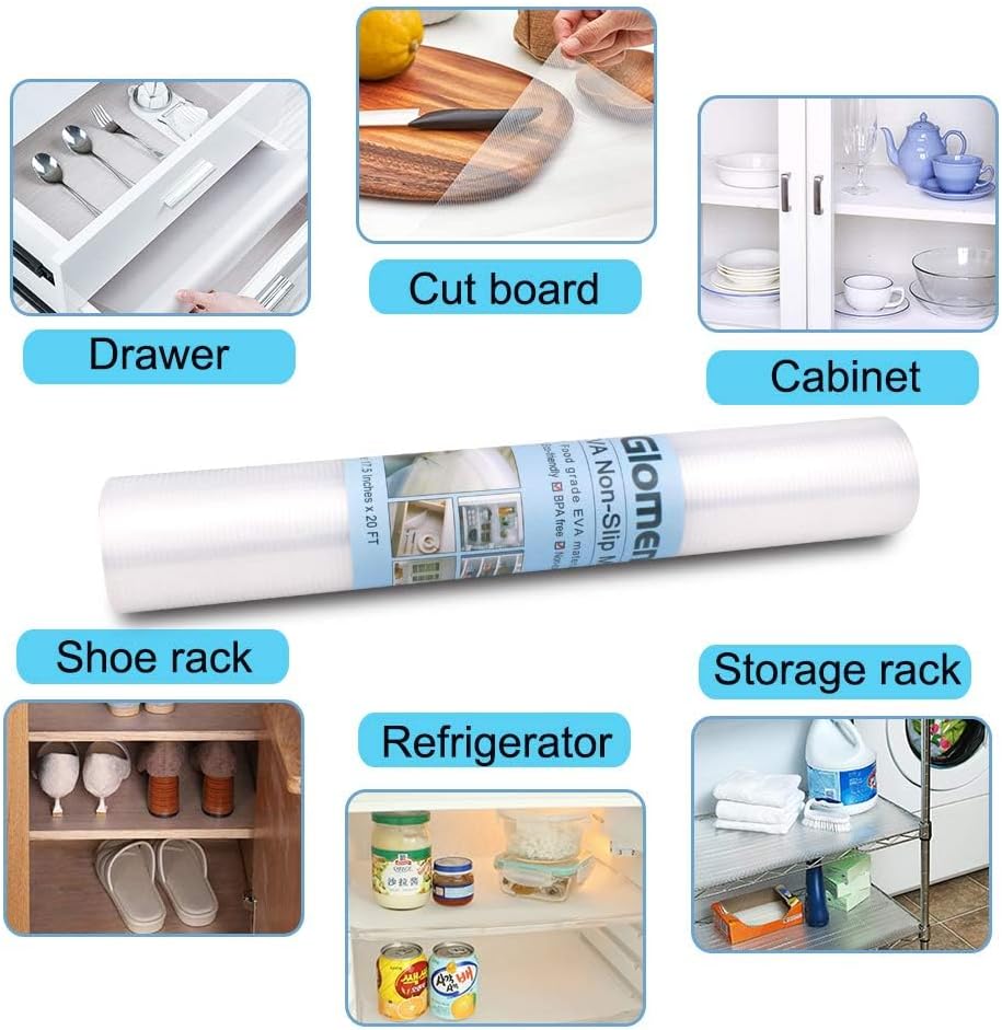 Shelf Liner, Non-Slip Cabinet Liner, Washable Oil-Proof for Kitchen Cabinet, Shelves, Refrigerator, Storage, Desks, 12 Inches x 20 FT